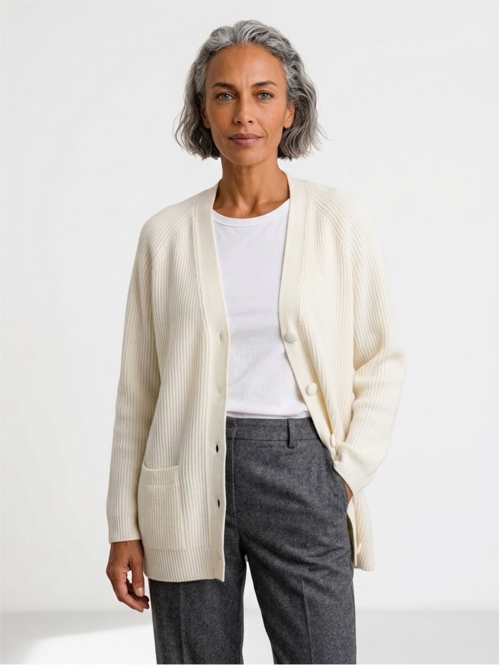 Vintage Yarnworks Ribbed Button Front Knit Cardigan Cream Cottagecore | Size PM